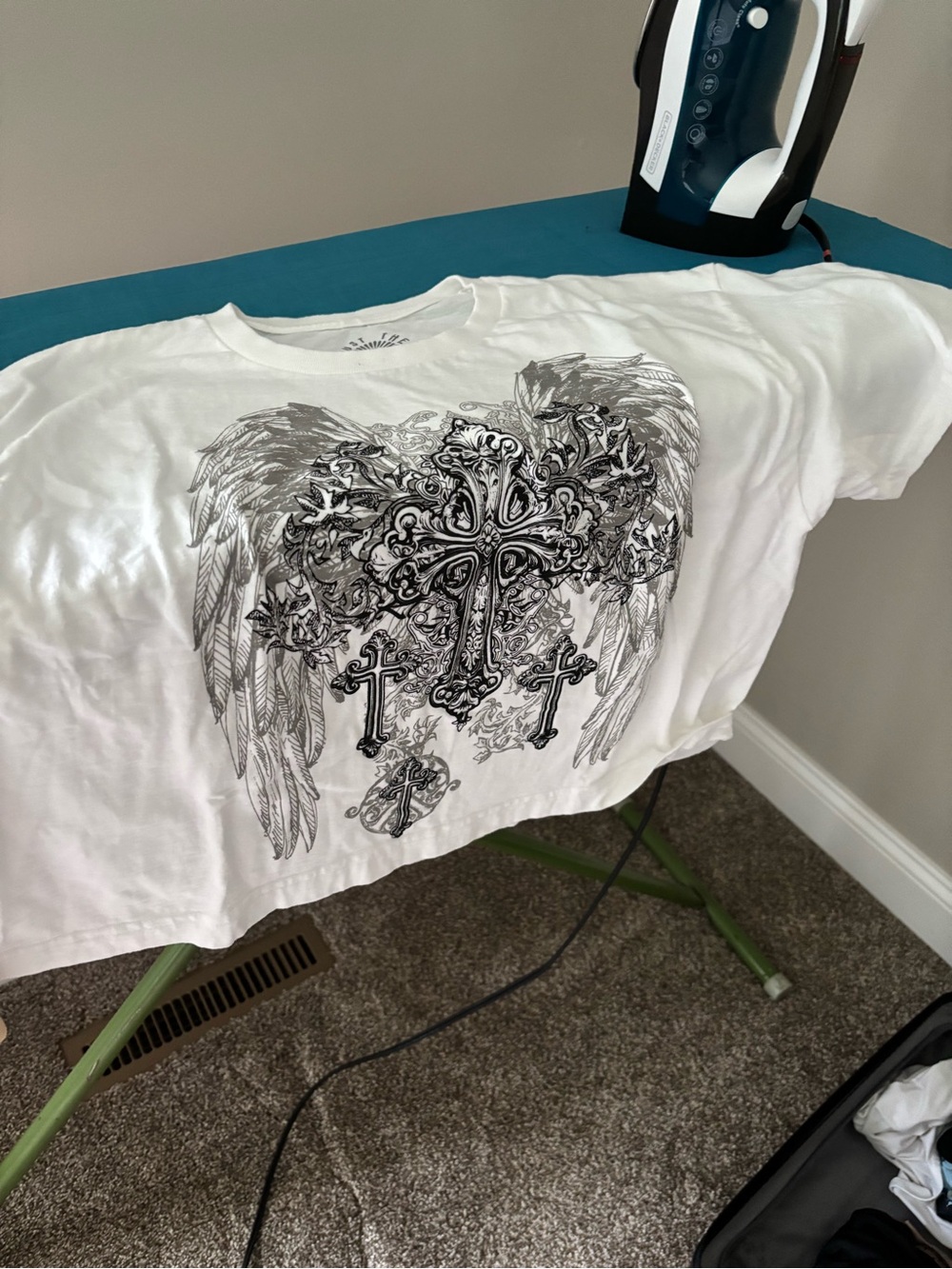 White Graphic Cross & Wings Kids T-Shirt